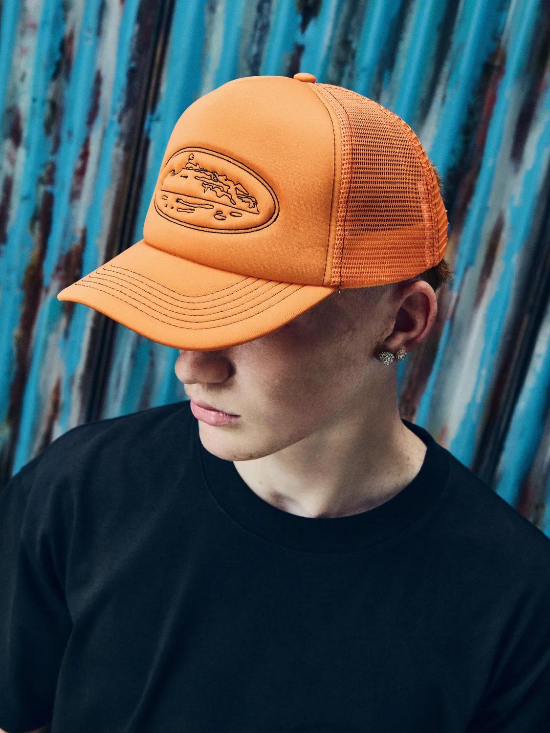 Corteiz Island Outline Trucker Cap Orange Snapback