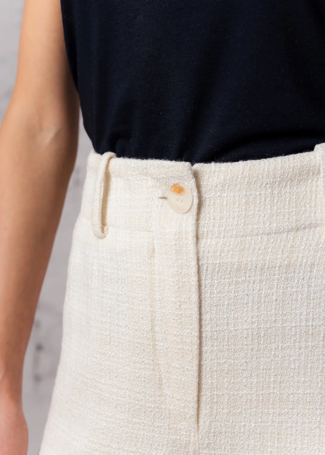 Senatex Boucle-Hose Wolle-Viskose Cream Gerader Schnitt