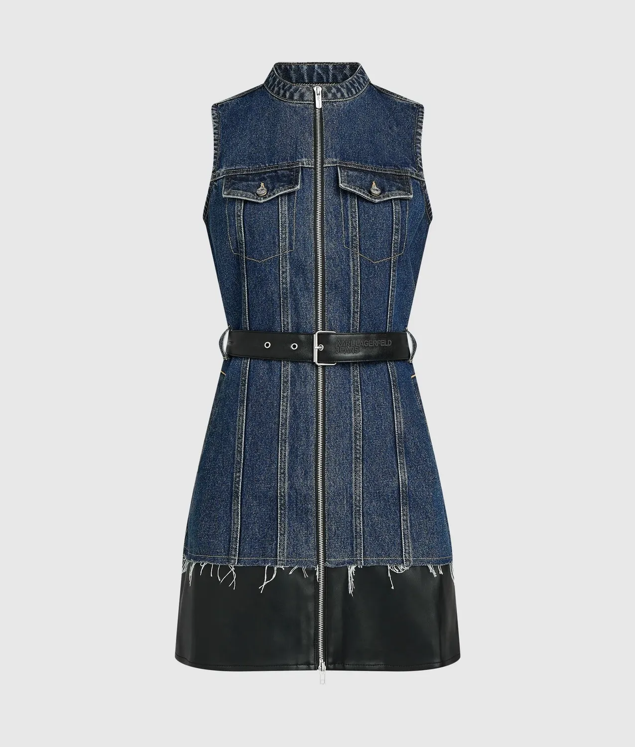 Karl Lagerfeld KL Jeans Kleid Kunstleder Denim Gürtel