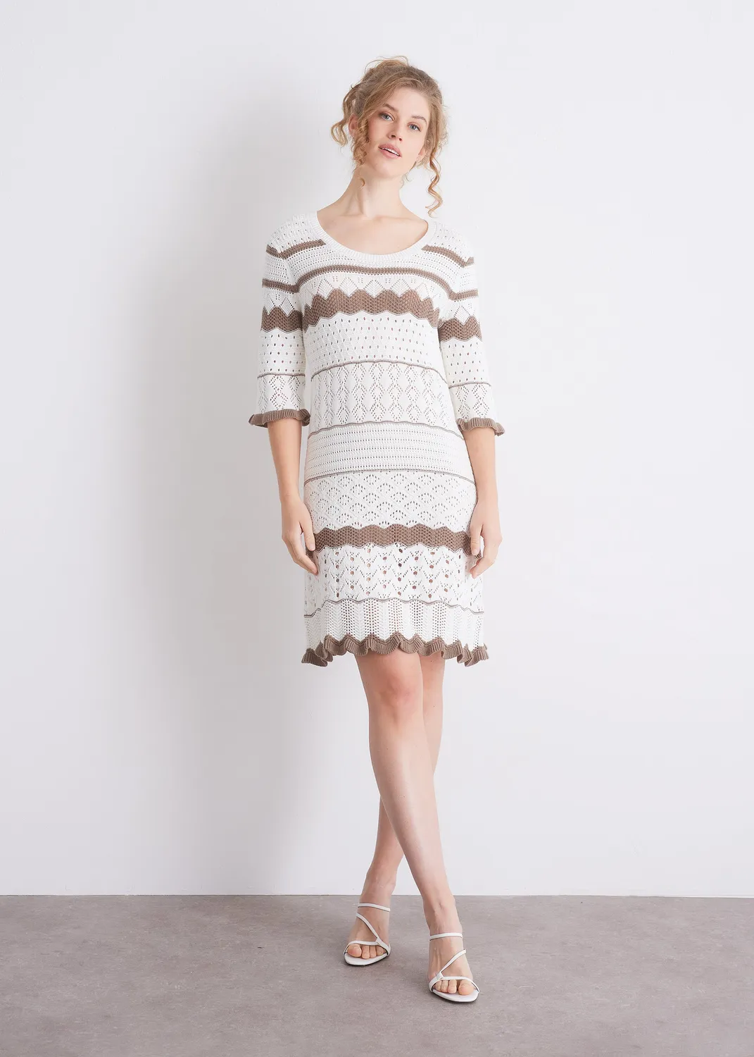 Senatex Ajourstrickkleid GOTS-Baumwolle 3/4-Arm