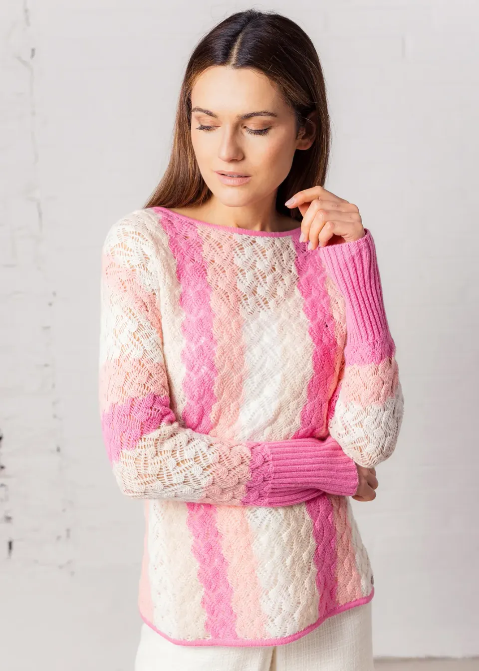 Senatex Ajour Pullover Wolle Coral Multicolor