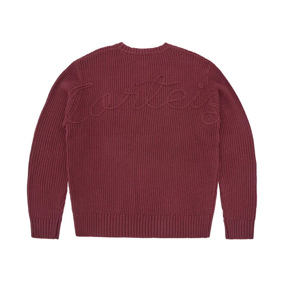 Corteiz Crochet Applique Knit Crew Pullover Burgundy Baumwollmix