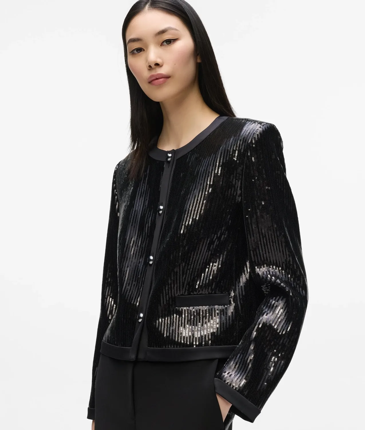 Karl Lagerfeld Sequin Blazer Pailletten Jacke Schwarz