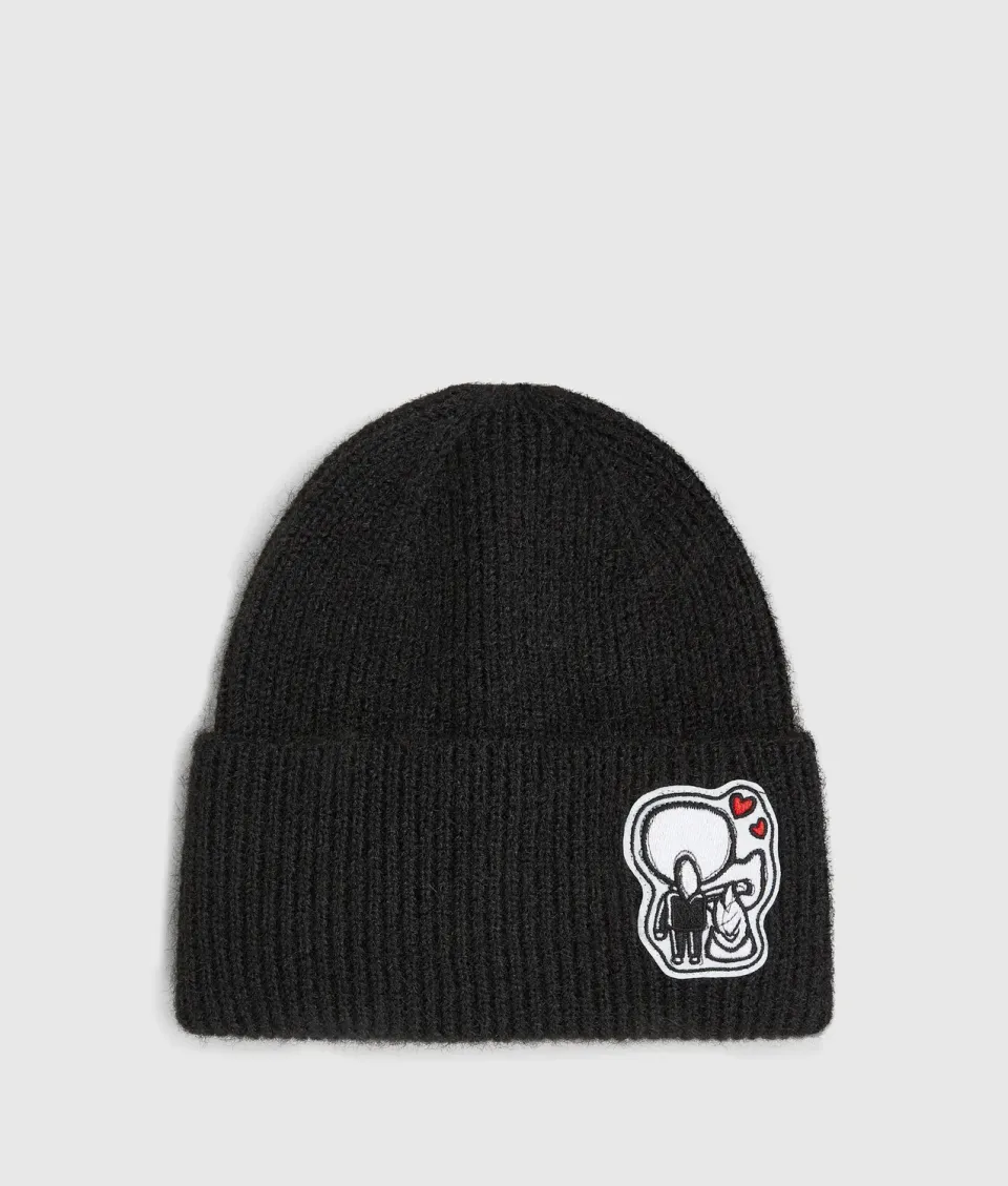 Karl Lagerfeld Ikon Patch Beanie Strick Schwarz