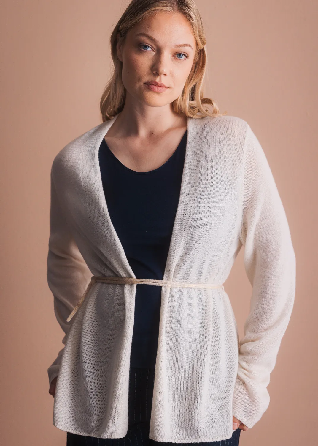 Senatex Bindegürtel Cardigan Cream mit Lurex offen
