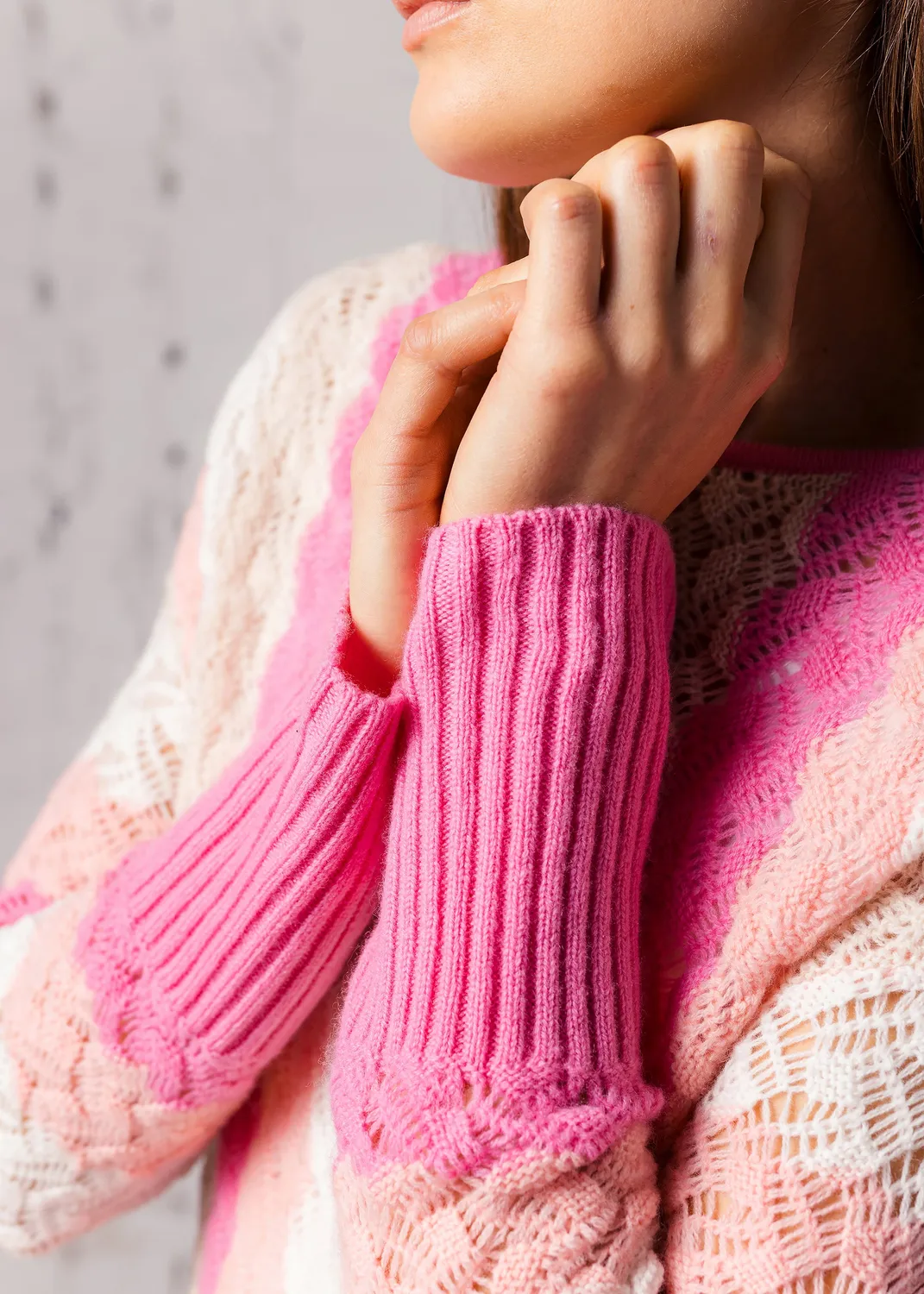 Senatex Ajour Pullover Wolle Coral Multicolor
