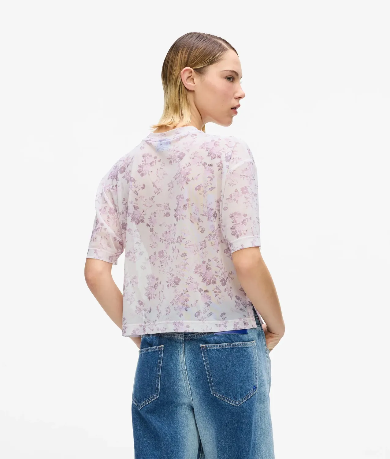 Karl Lagerfeld KL Jeans Mesh T-Shirt Blumen Kurzarm