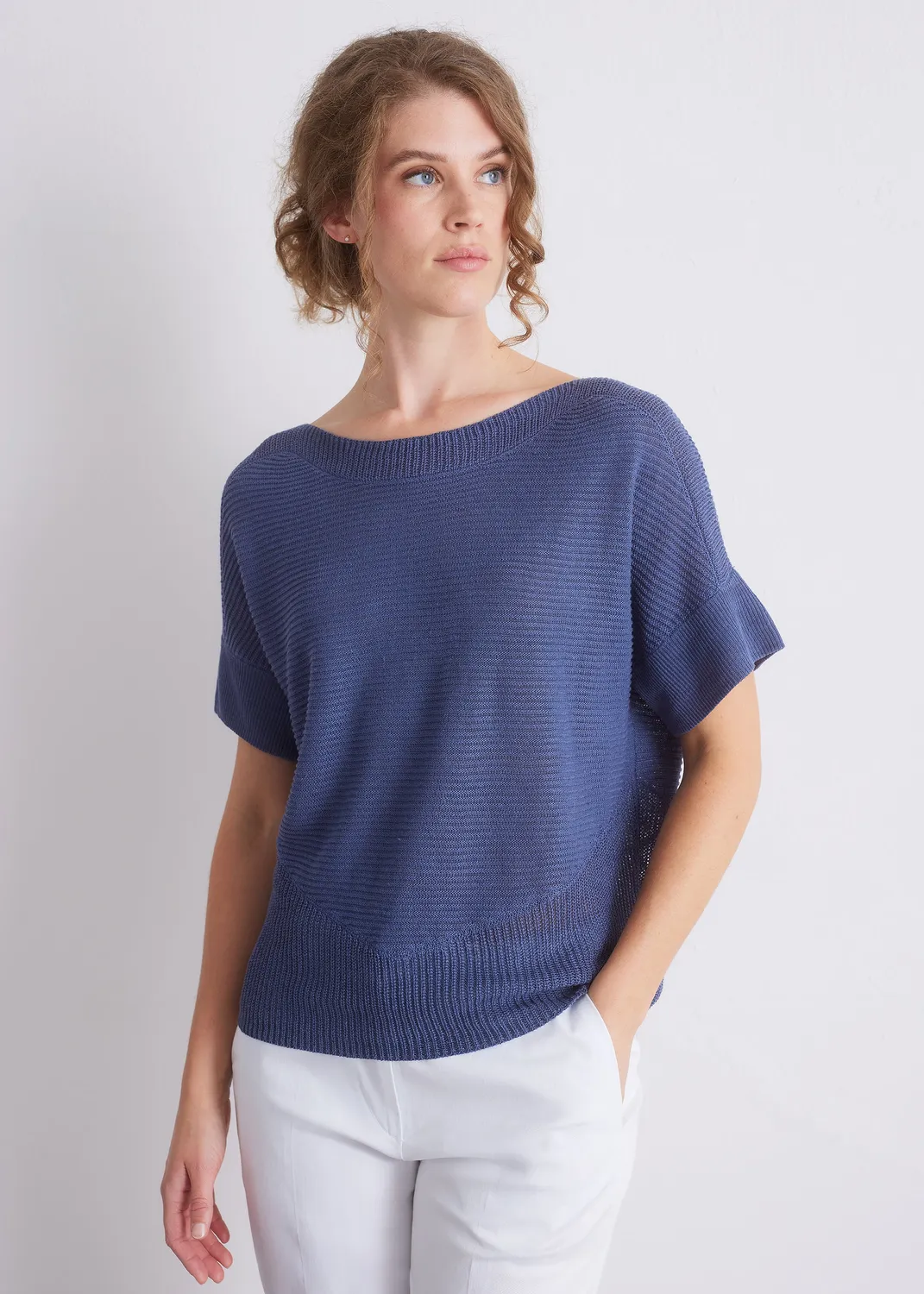 Senatex Strickshirt reines Leinen Grenadine kurzarm