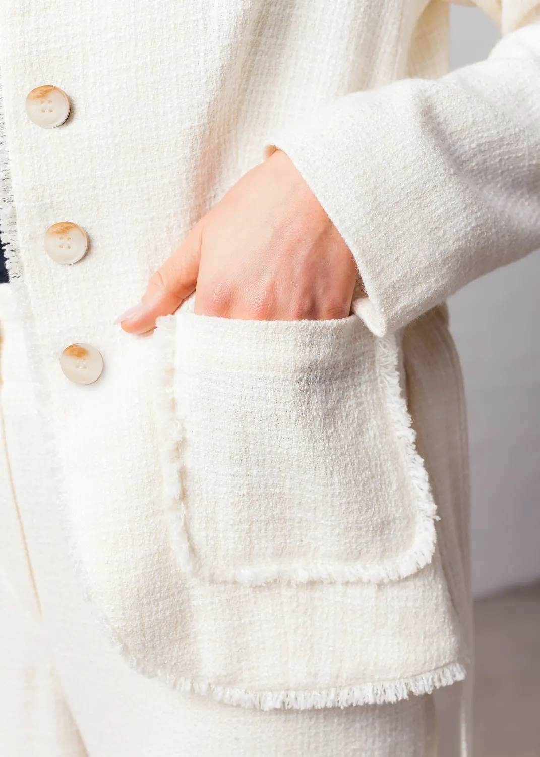 Senatex Bouclé-Blazer Cream Wolle-Viskose