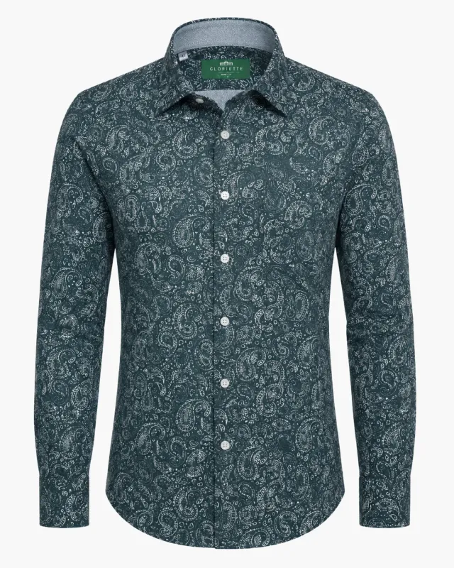 Gloriette Trachtenhemd Tannengrün Paisley Muster Hemd Windsor