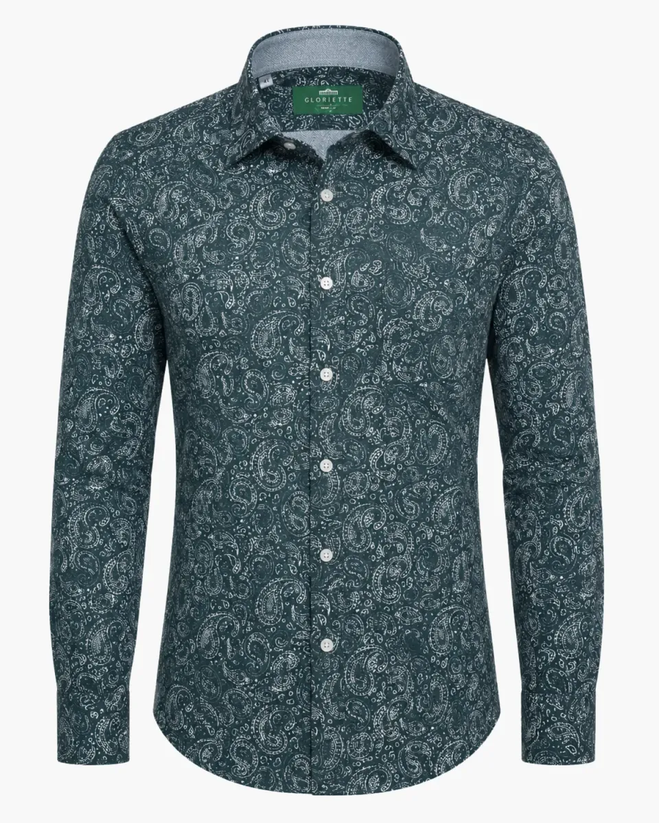 Gloriette Trachtenhemd Tannengrün Paisley Muster Hemd Windsor