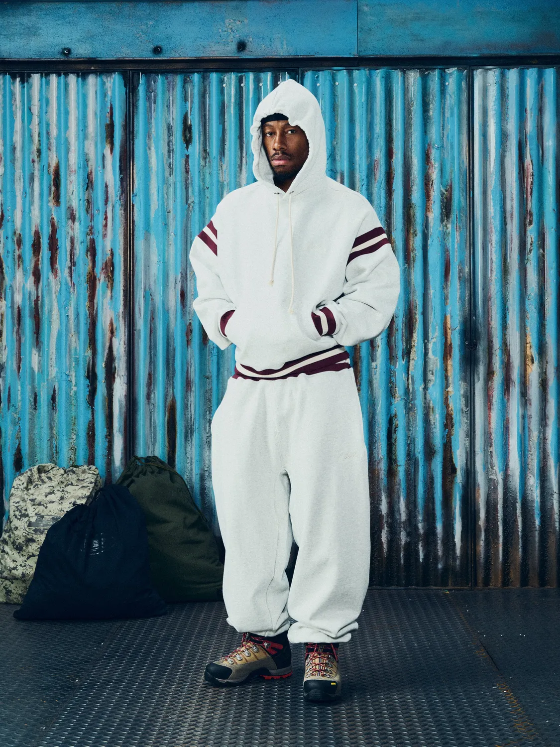 Corteiz HMP Stripe Rib Hoodie Hellgrau