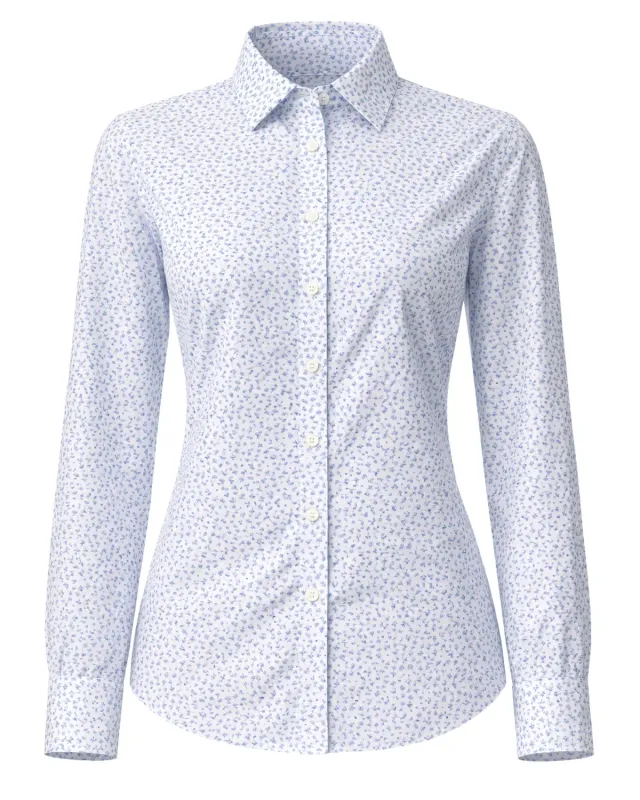 Gloriette Trachtenbluse Langarm Weiß Bluse Blätter Blau