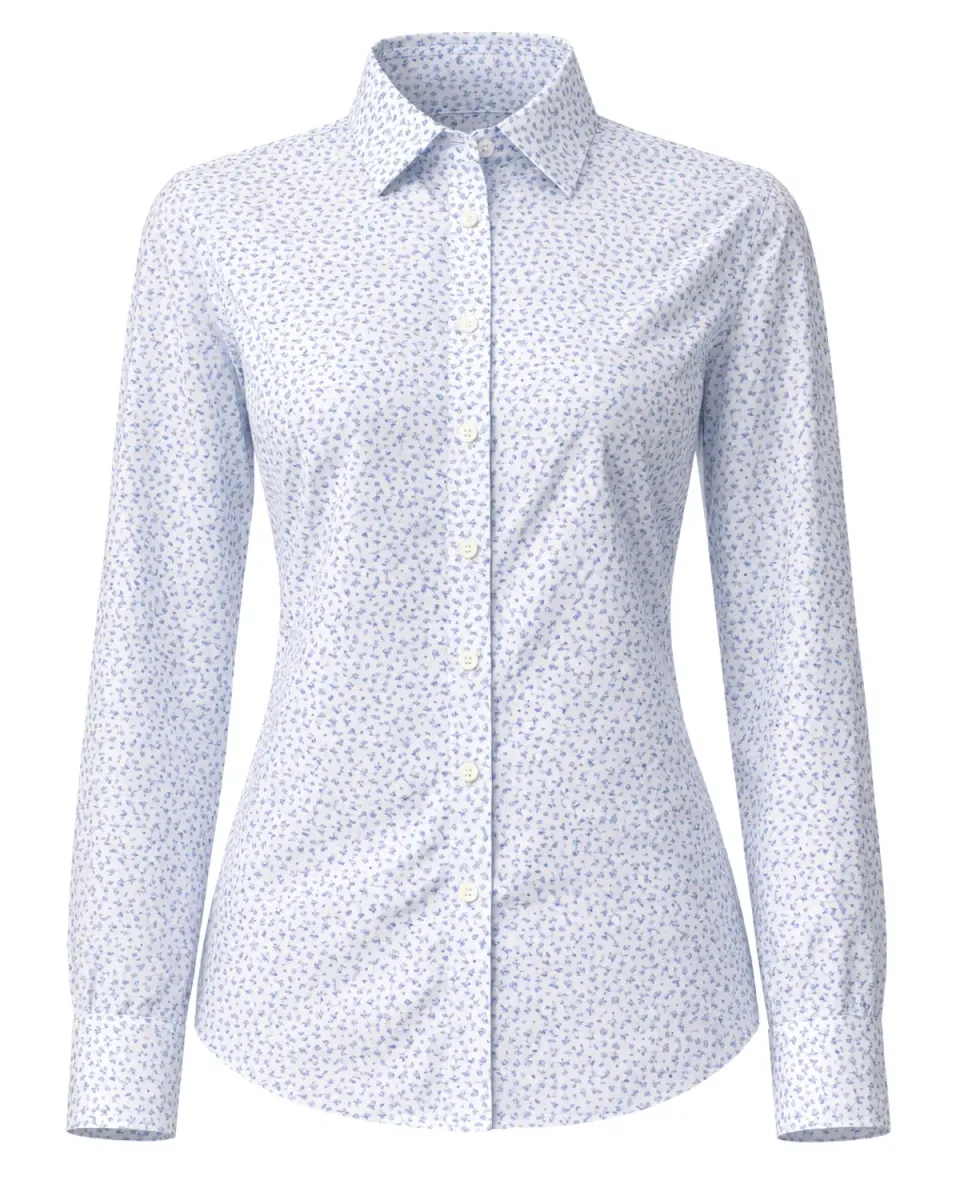 Gloriette Trachtenbluse Langarm Weiß Bluse Blätter Blau