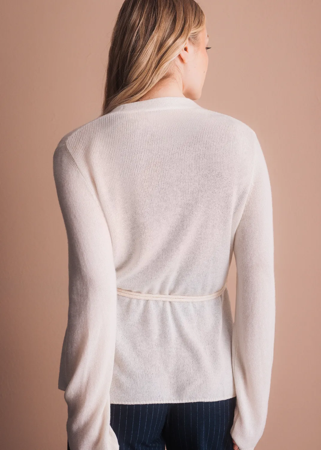 Senatex Bindegürtel Cardigan Cream mit Lurex offen