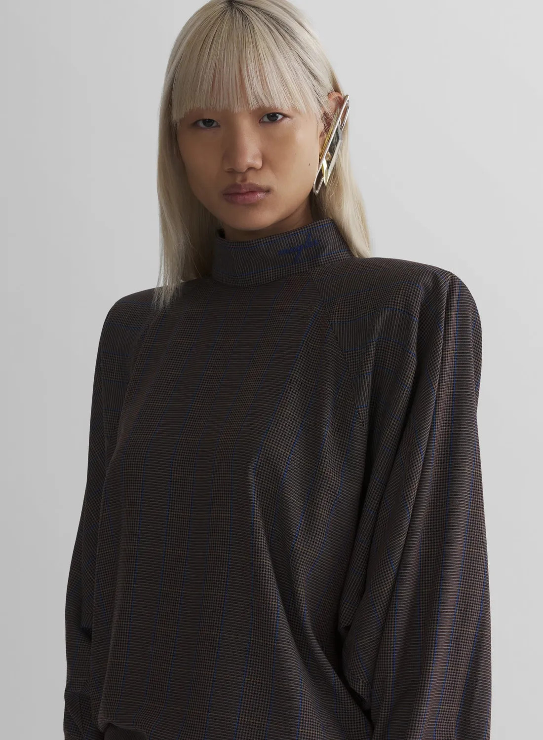 Mugler Bat Midikleid taupe kariert Jersey