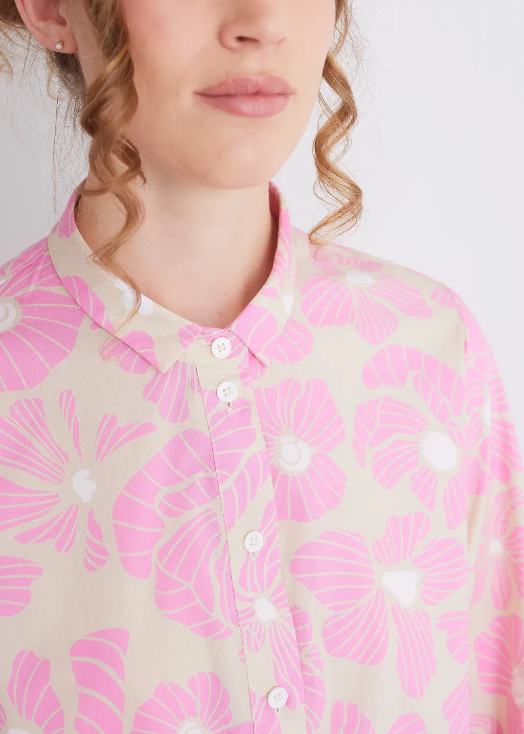 Senatex Bluse Hemdkragen Pink Bloom Floralprint