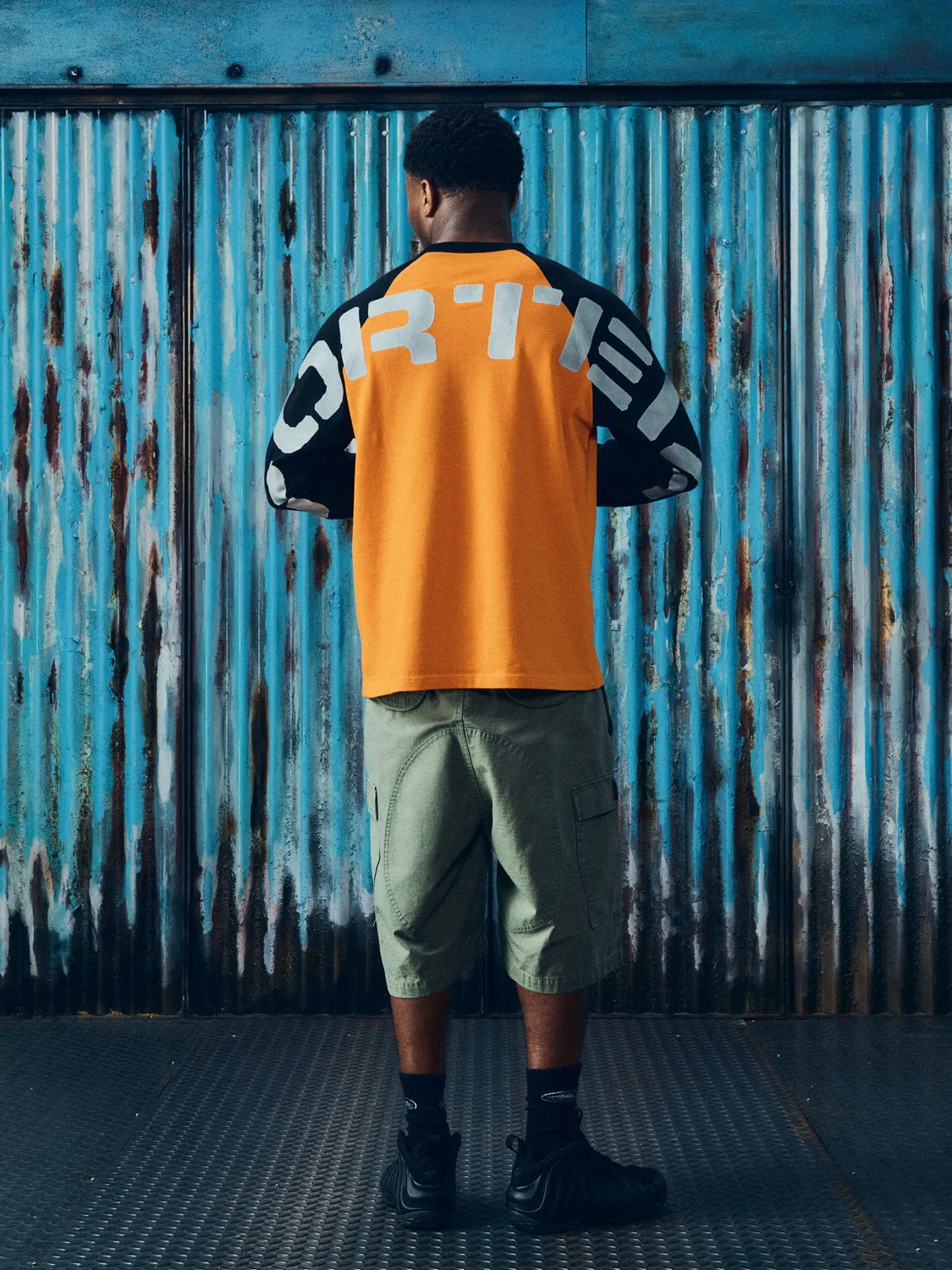 Corteiz Stencil Raglan LS Longsleeve Orange-Schwarz Baumw.