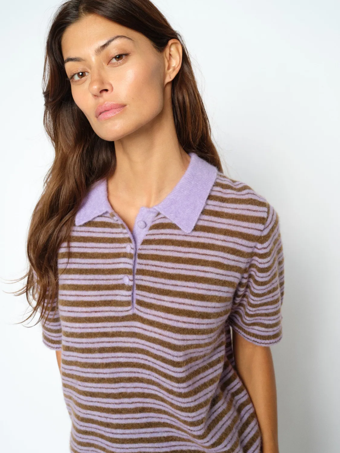 Mos Mosh MMMilvi Stripe Polo Strick Violet Tulip