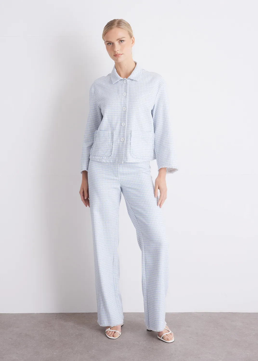 Senatex Gerade Hose Blue Houndstooth Hanf-Mix