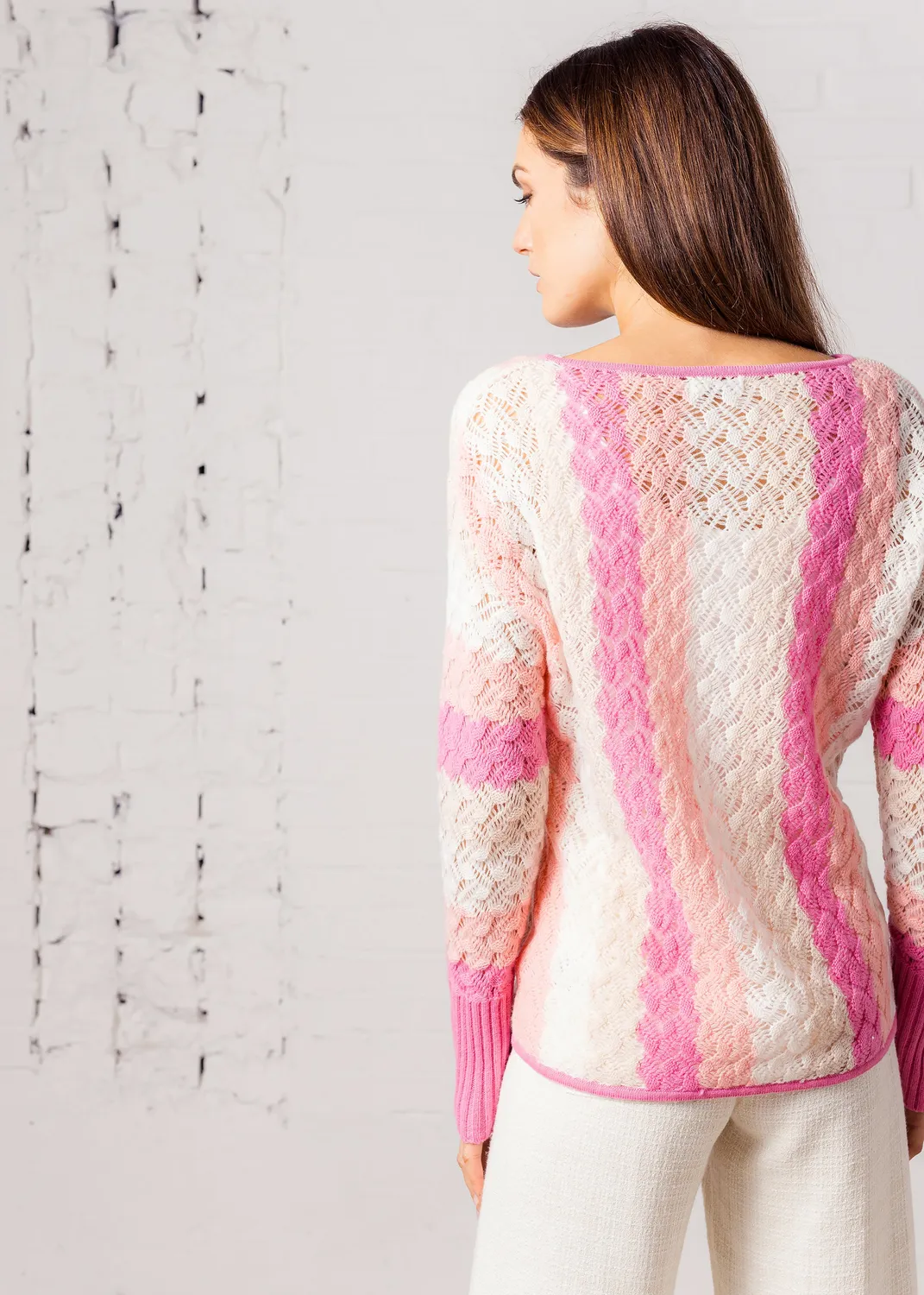 Senatex Ajour Pullover Wolle Coral Multicolor