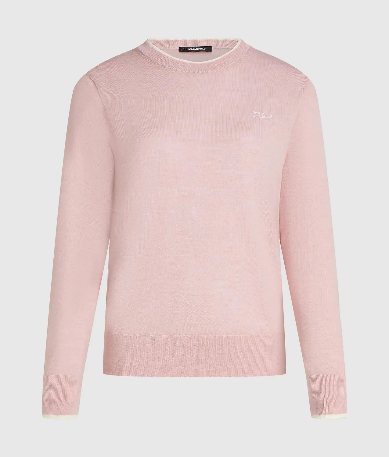 Karl Lagerfeld Merino Crewneck Pullover Wolle Kontrastpaspel