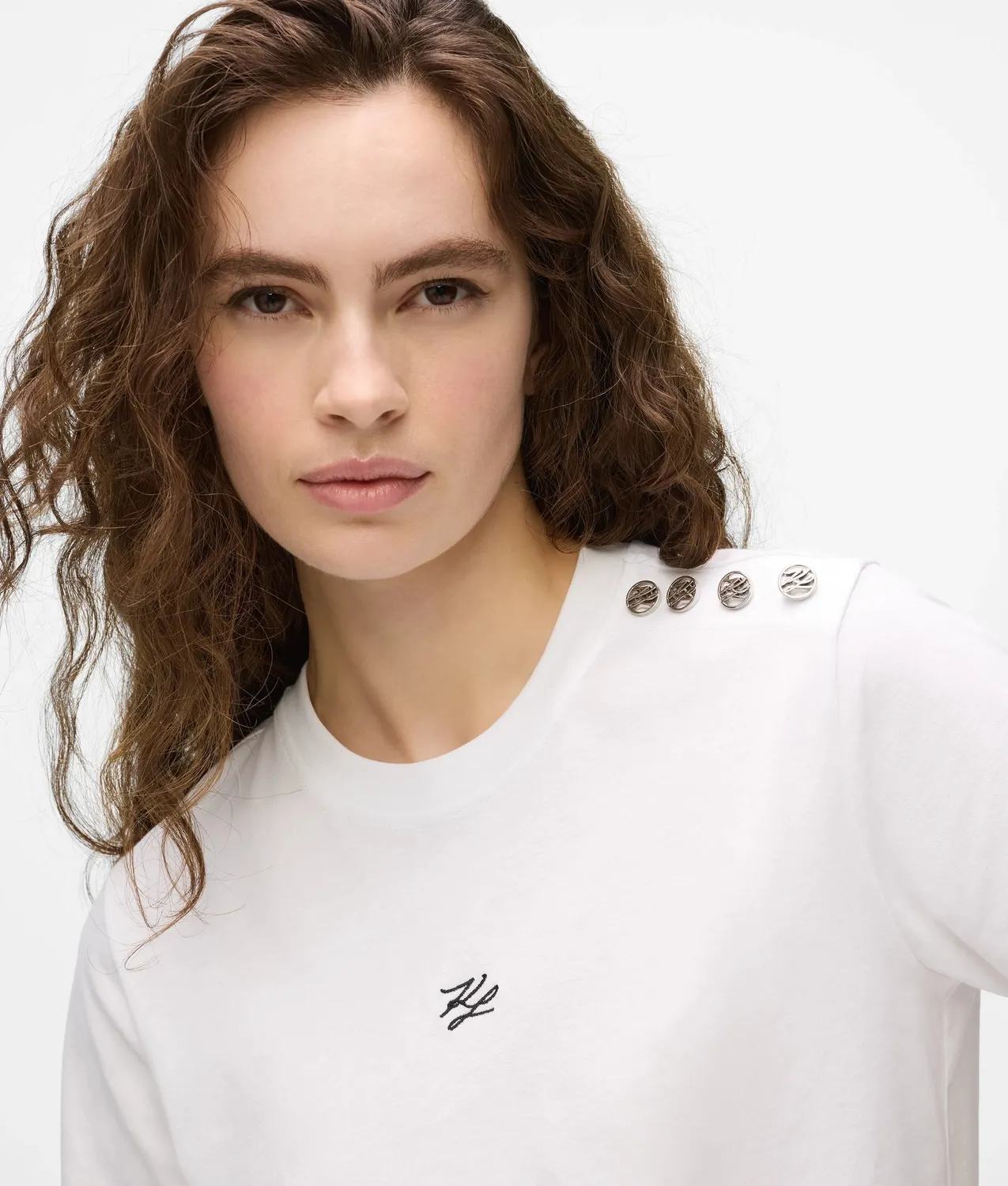 Karl Lagerfeld Autograph T-Shirt Bio-Baumwolle Goldknöpfe