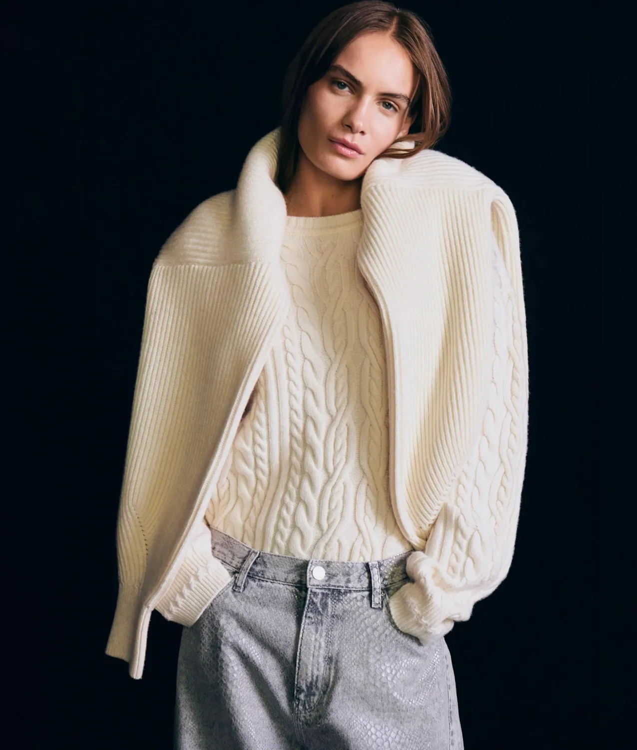 Karl Lagerfeld Chunky Cable Knit Pullover Zopfstrick warm