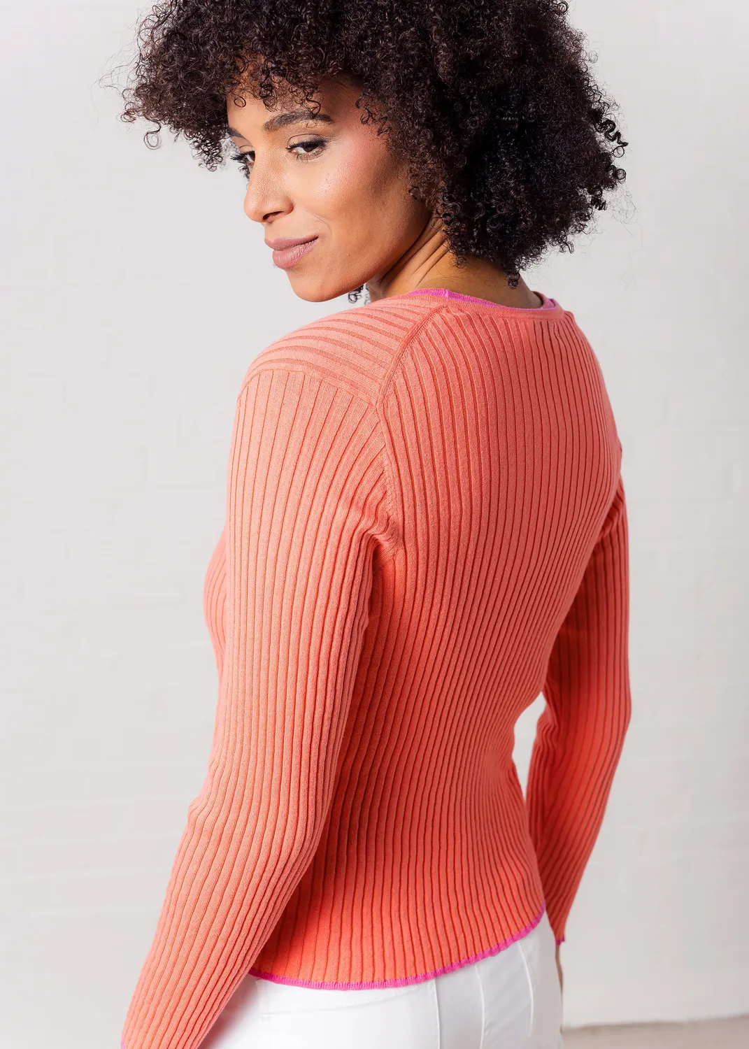 Senatex Strickjacke mit Kontrasten Bio-Baumwolle Pink Combo