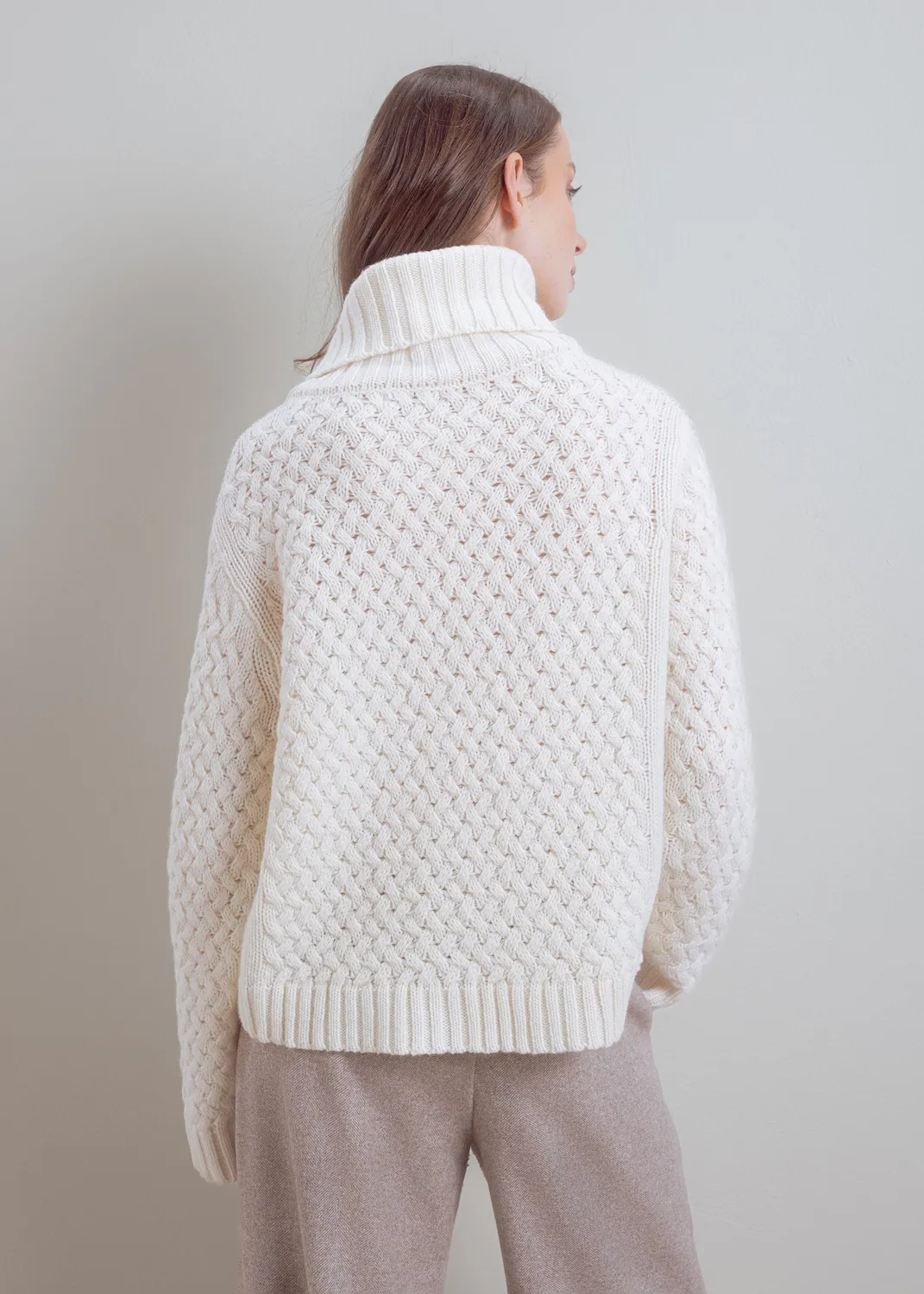 Senatex Rollkragenpullover Zopf reine Wolle Cream