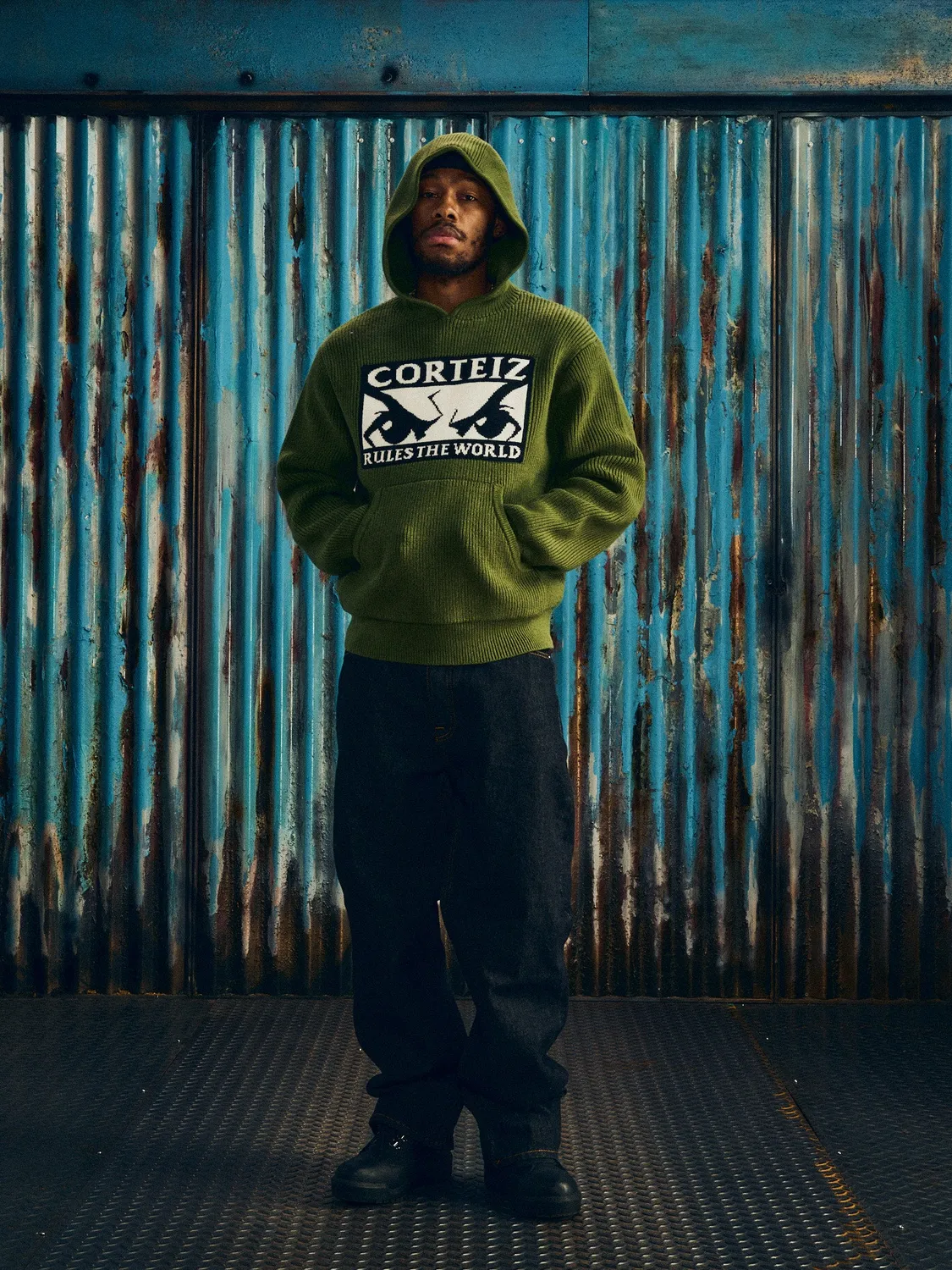 Corteiz Huey Knit Hoodie Strickhoodie Olive Jacquard