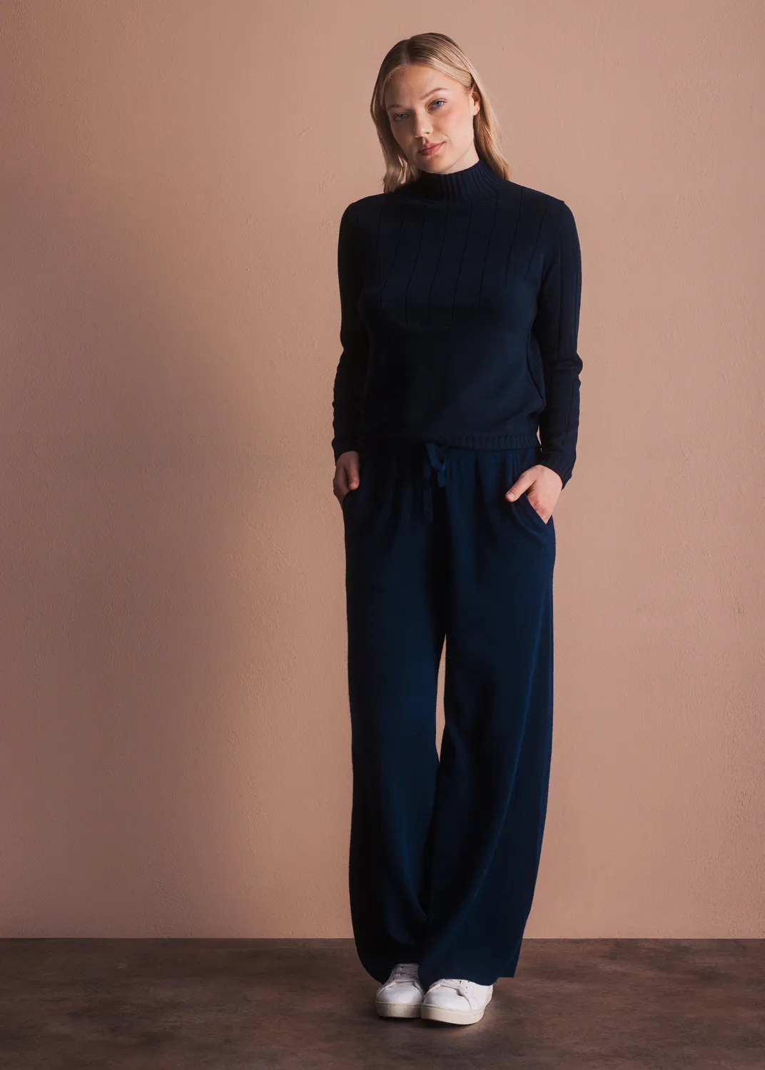 Senatex Pullover mit Stehkragen Baumwollpullover Navy XS GOTS