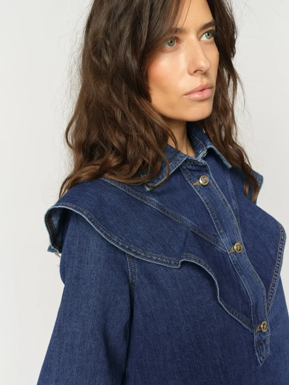 Mos Mosh Irina Denim-Hemd Dunkelblau Rüschen
