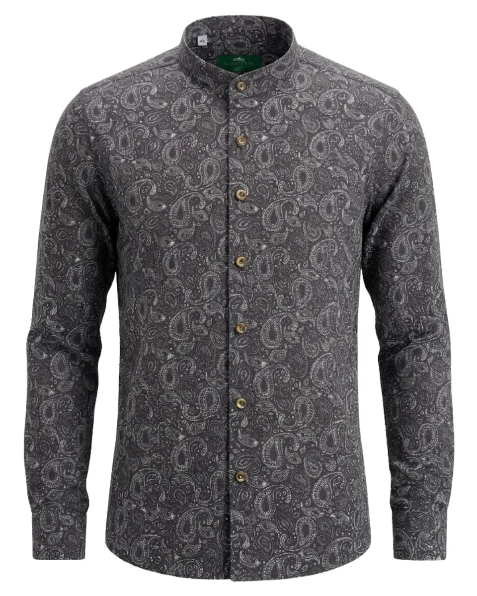 Gloriette Trachtenhemd Stehkragen Paisley Braun Baumwolle