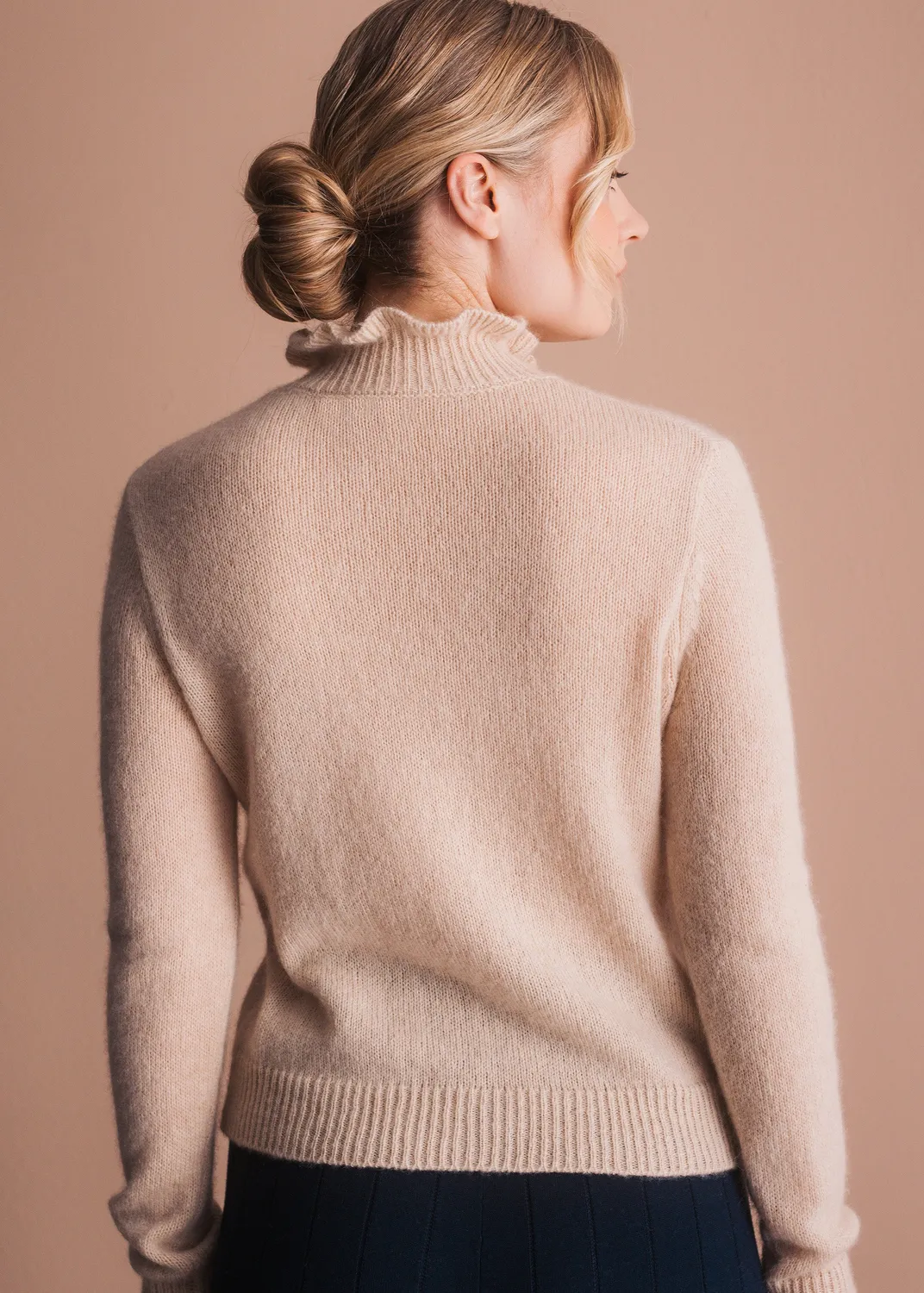 Senatex Pullover Rüschenkragen Wolle-Kaschmir Cream