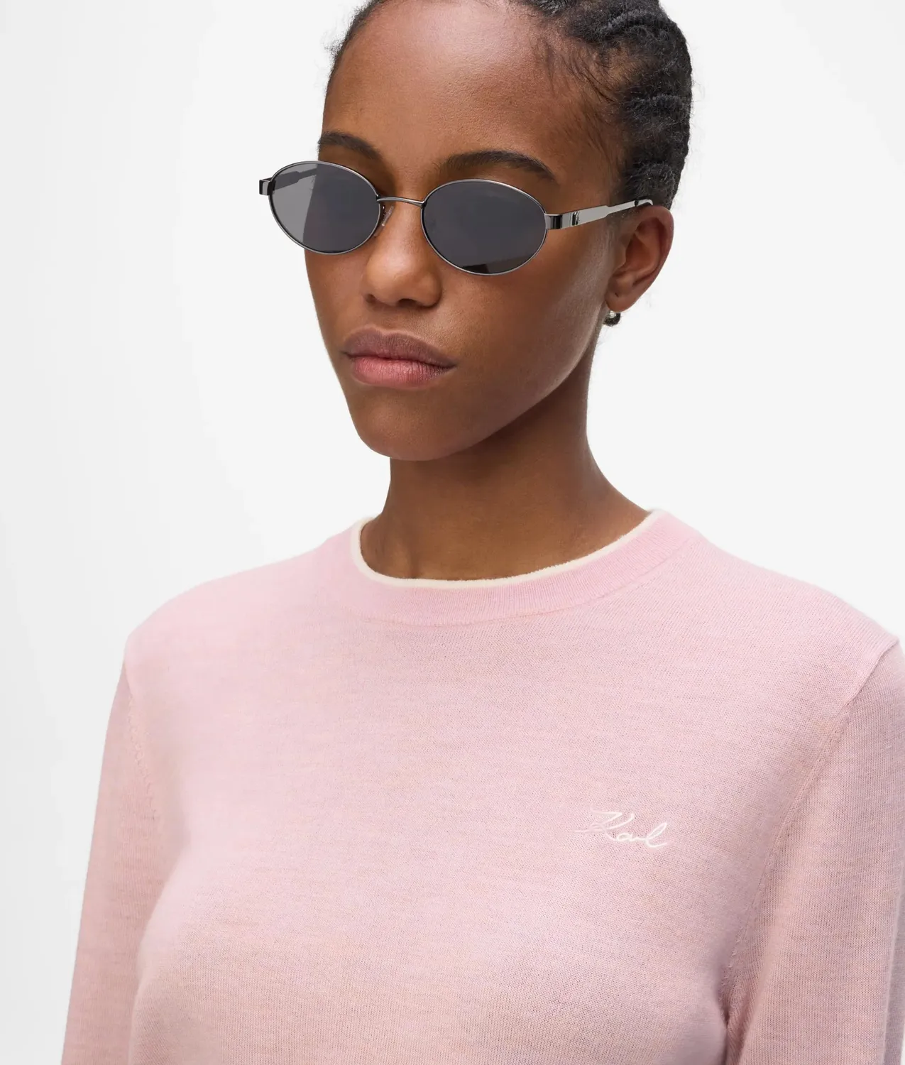 Karl Lagerfeld Merino Crewneck Pullover Wolle Kontrastpaspel
