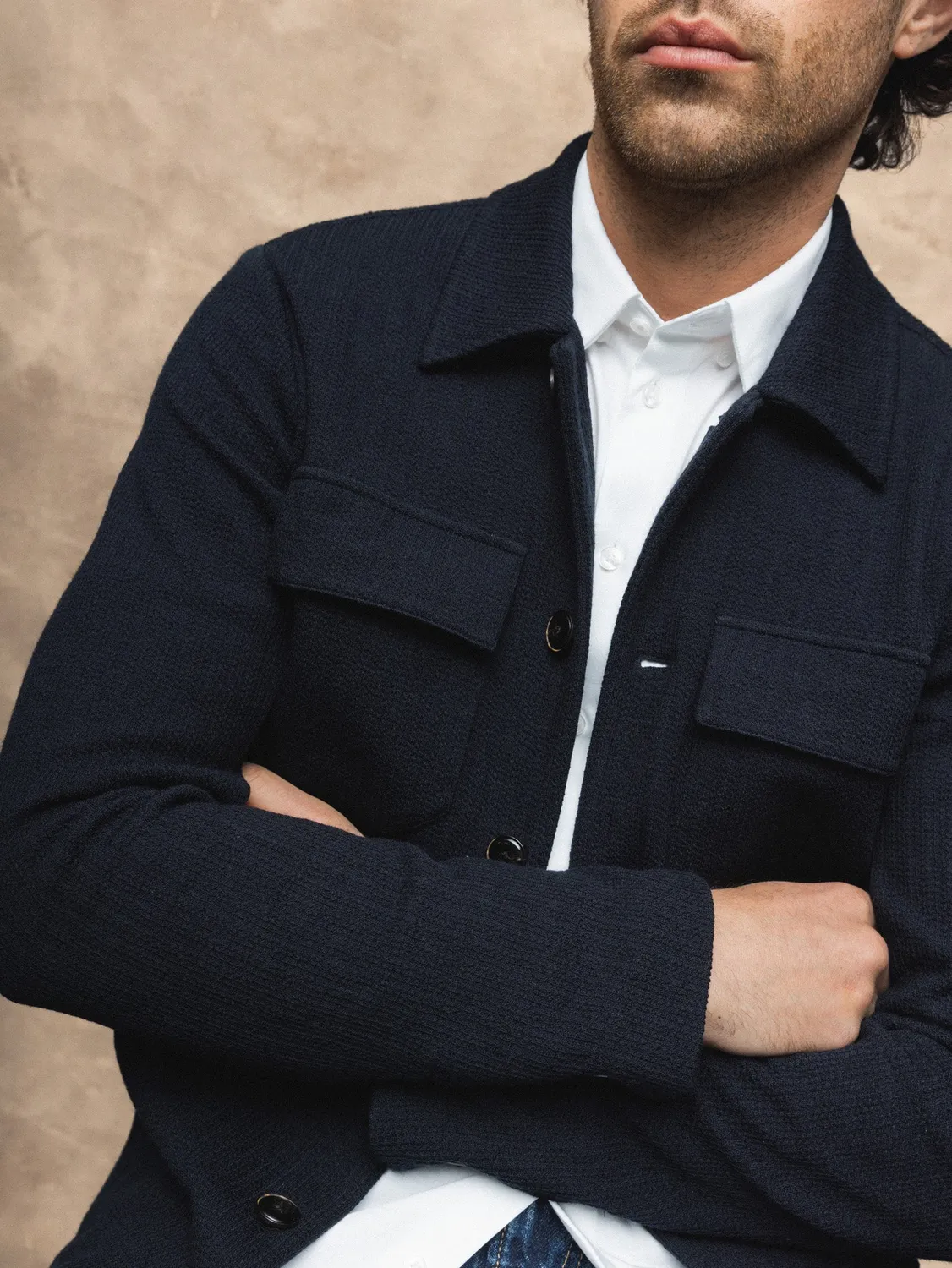 Mos Mosh MMGAustin Knit Overshirt Navy Herren