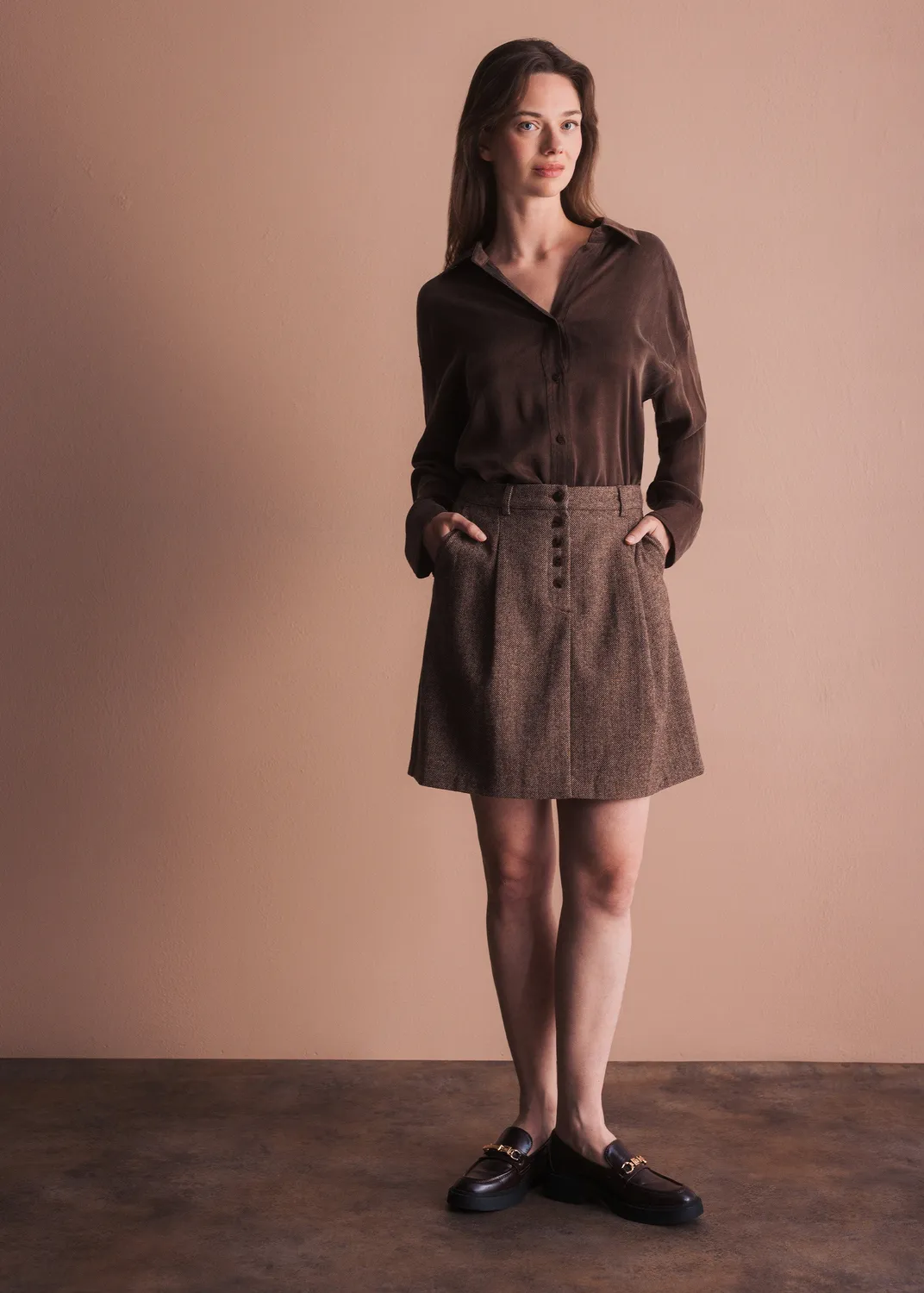 Senatex A-Linien Minirock Donegal Tweed Braun Wollanteil