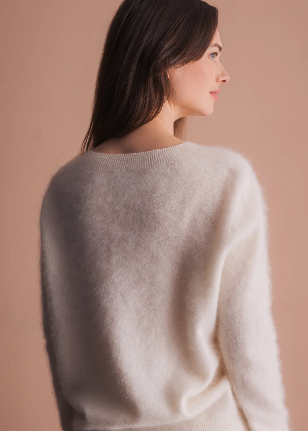 Senatex Rundhals Pullover gebrushtes Garn Cream