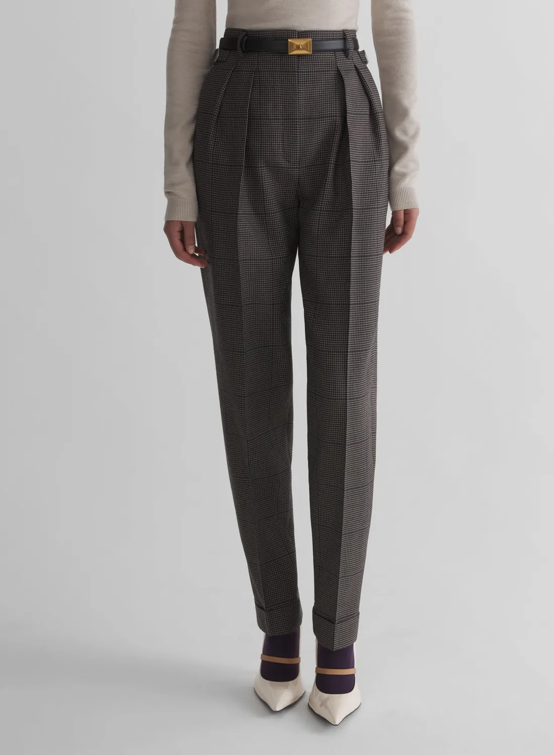Mugler Taupe Checked Carrot Pants Hose Hahnentritt