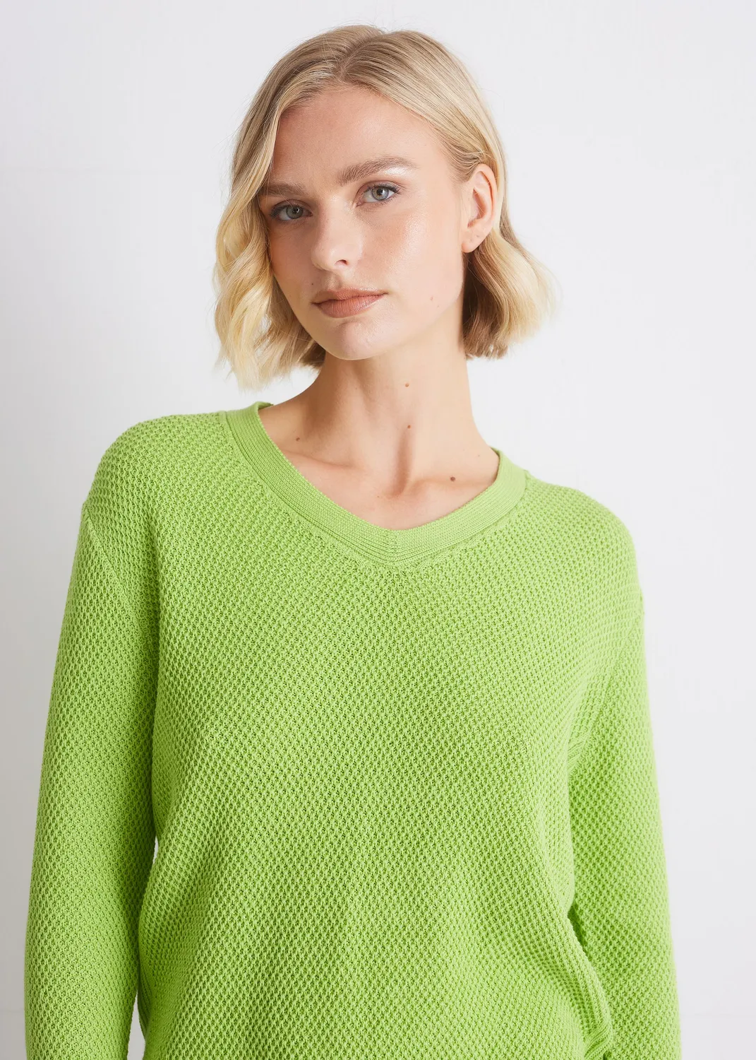 Senatex Baumwollpullover V-Ausschnitt Pullover Cream Bio-GOTS