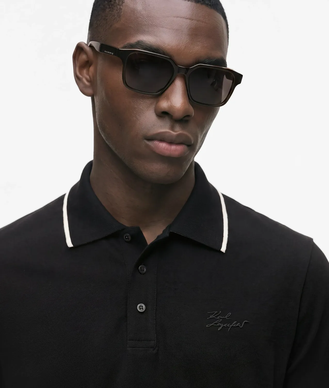 Karl Lagerfeld Streifenkragen Polo 3D-Logo Baumwolle