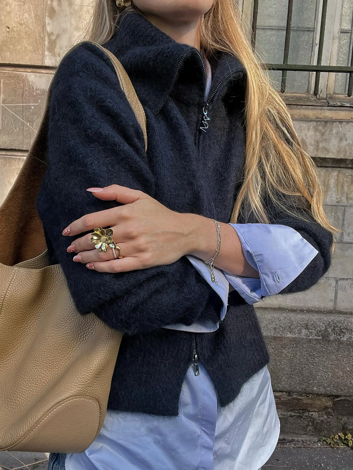 Mos Mosh MMHulda Knit Zip Cardigan Mohair Navy