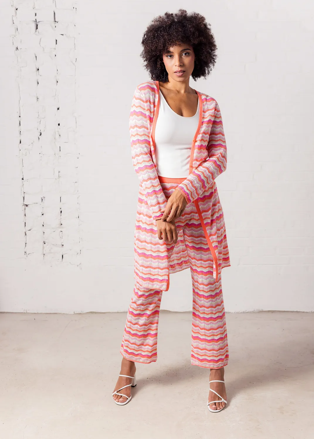 Senatex Strickjacke Zick-Zack-Muster Bio-Baumwolle Coral