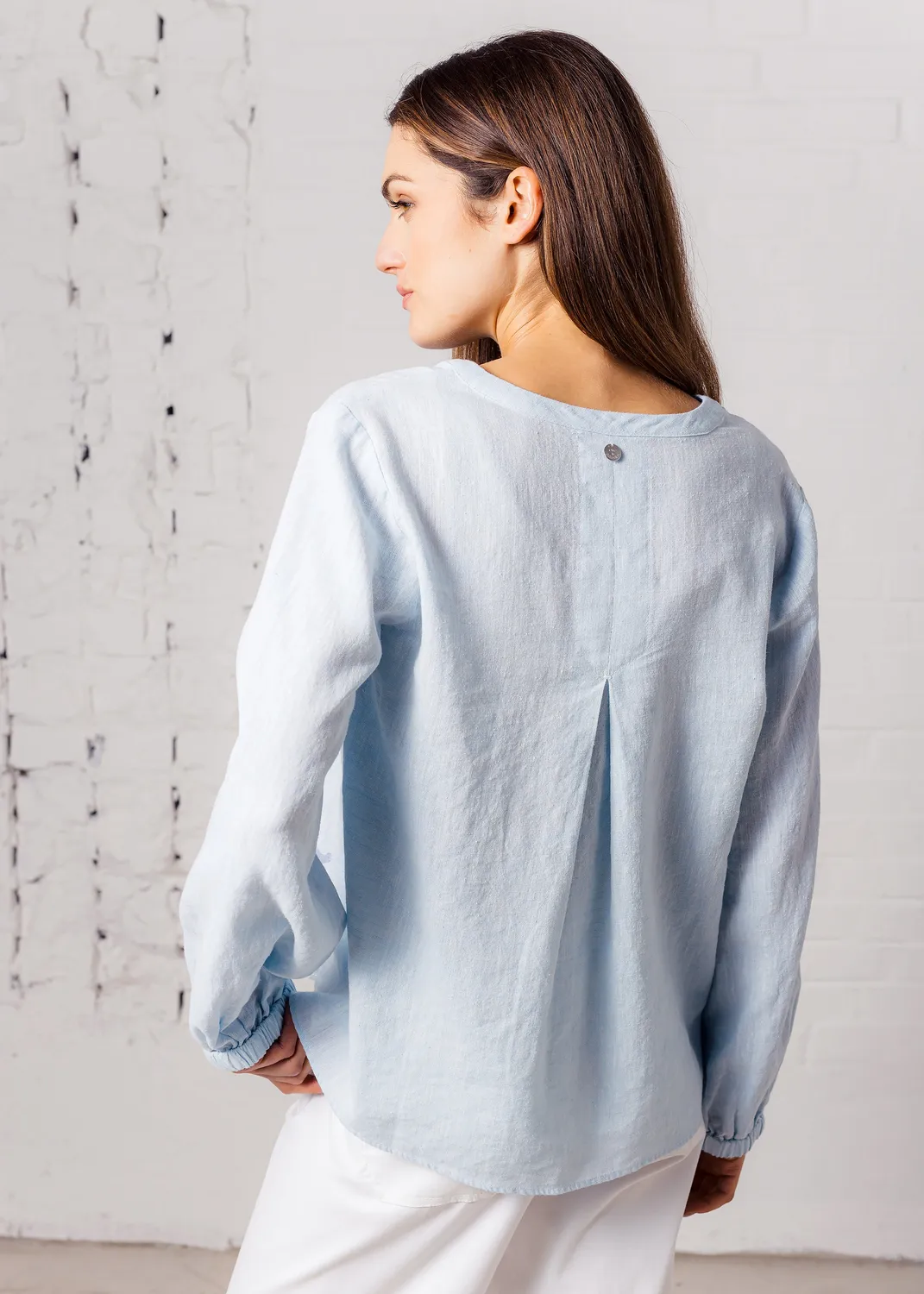 Senatex Bluse floraler Druck Sky Blue Ramie-Lyocell