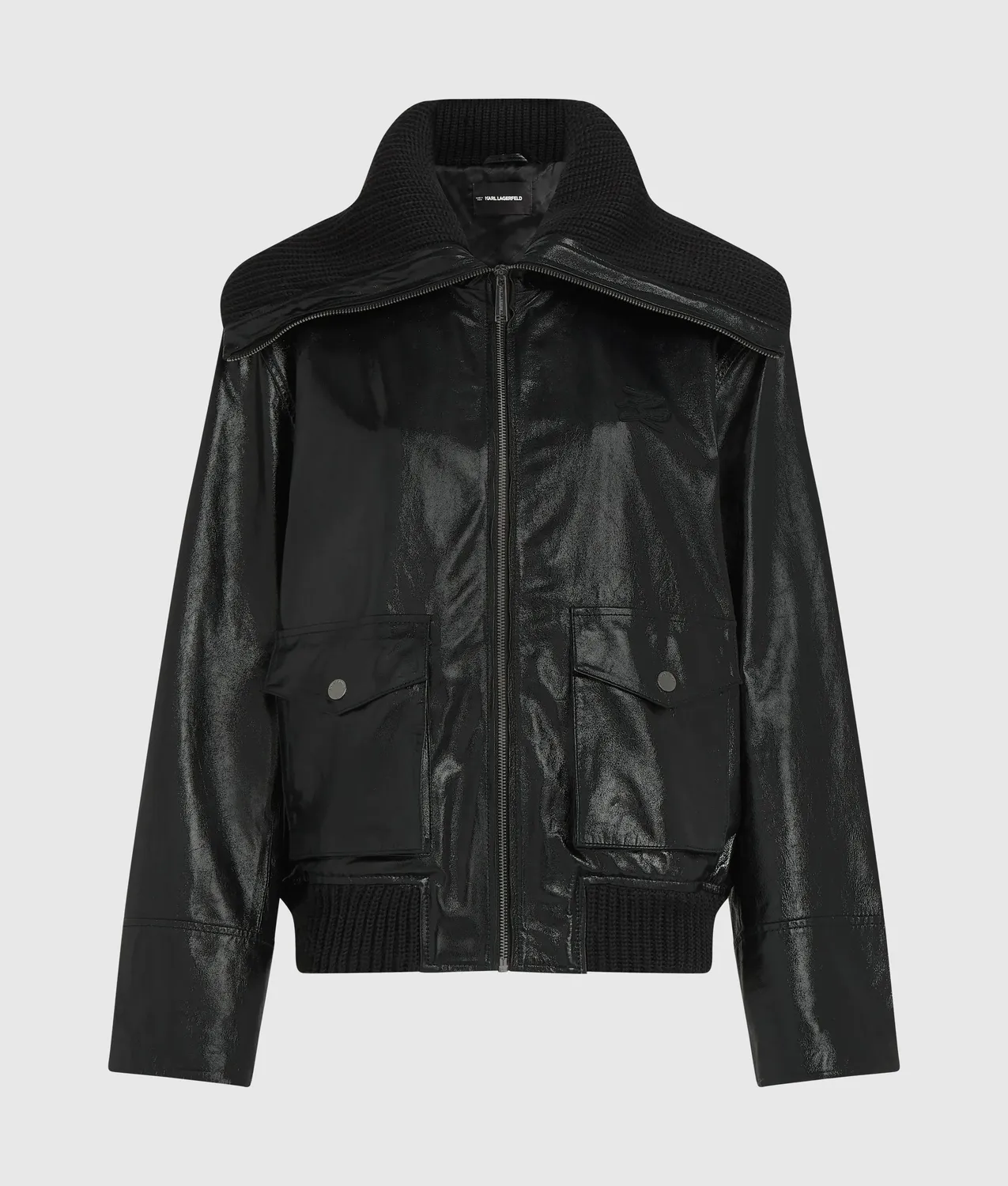 Karl Lagerfeld Strickkragen Lederjacke Ziegenleder