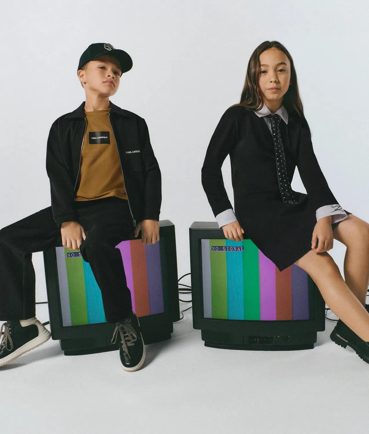Karl Lagerfeld Girls Kontrastkragen Kleid Mädchenkleid Langarm