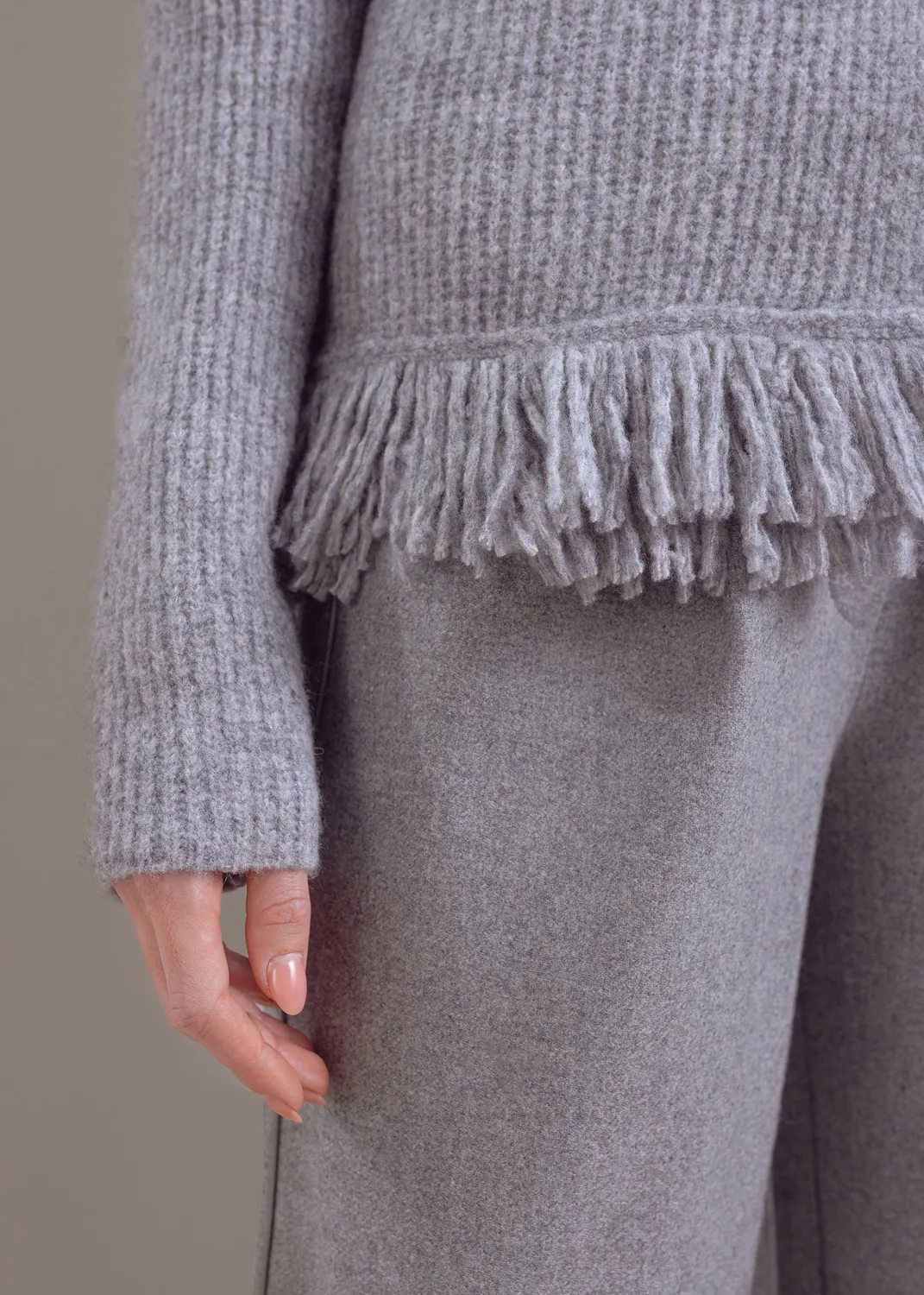 Senatex Strickjacke mit Fransen Cardigan Silver Woll-Yak-Mix