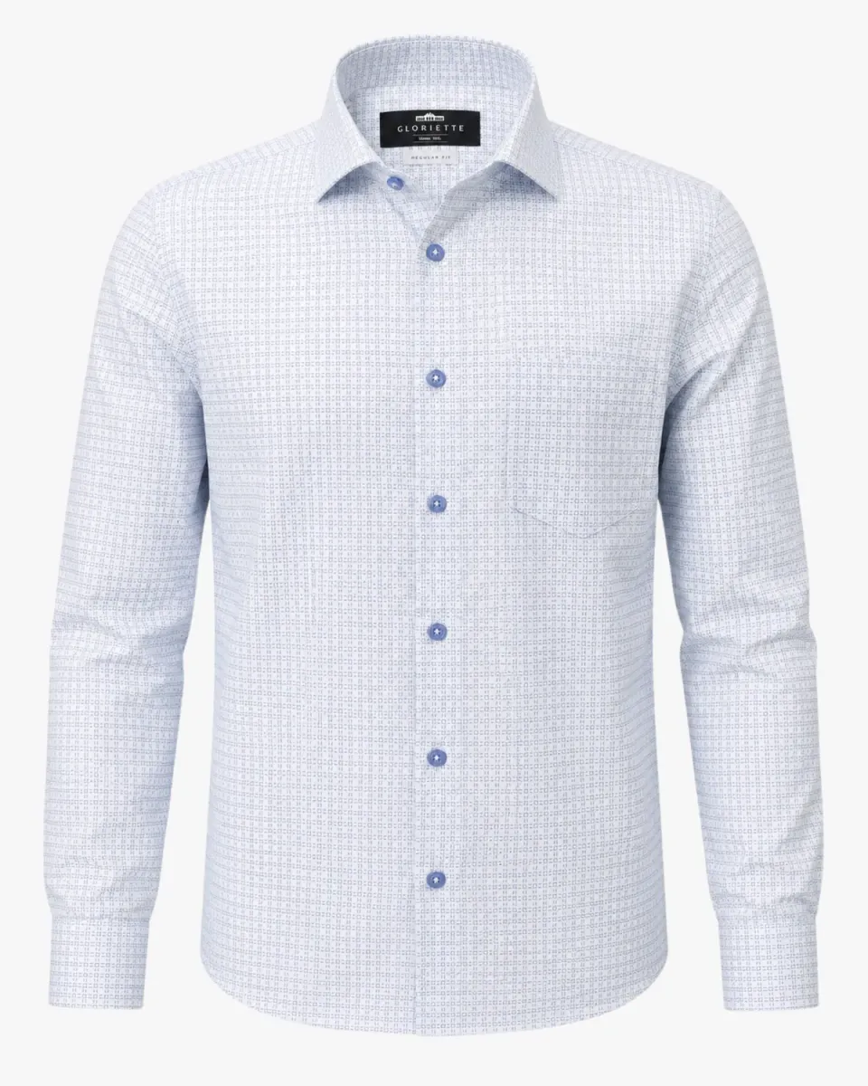 Gloriette Hemd Mikro-Muster Regular Fit Hemd weiß-blau Baumwolle