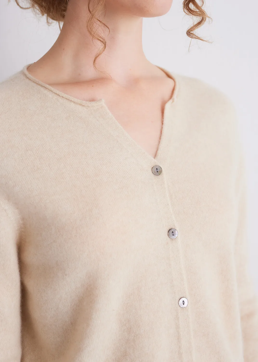 Senatex Kaschmir-Cardigan mit Knopfleiste Cream Kaschmir